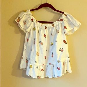 Zara Fruit Print off the shoulder peplum Top